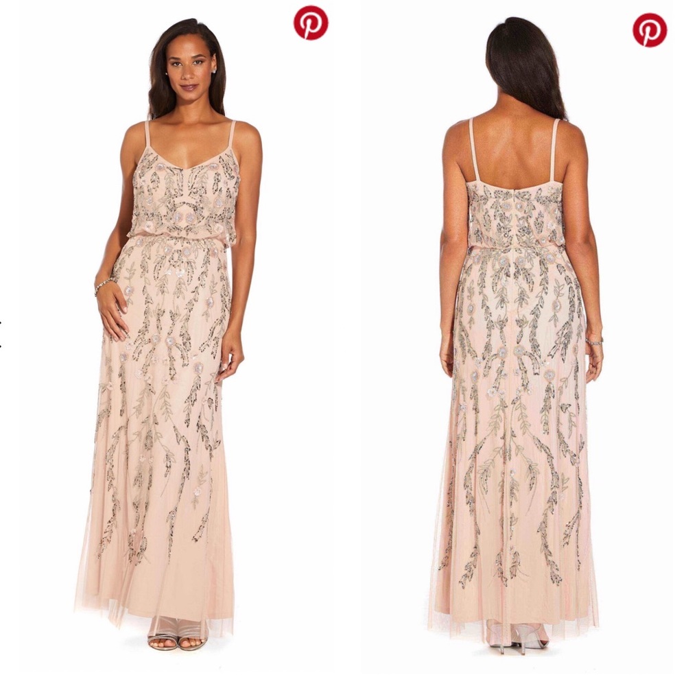 Adrianna Papell Blush Floral Beaded Blouson Dress